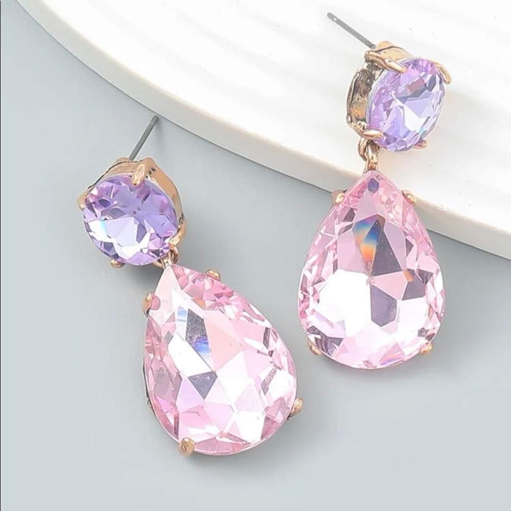 Purple & Pink Gemstone Pierced Earrings